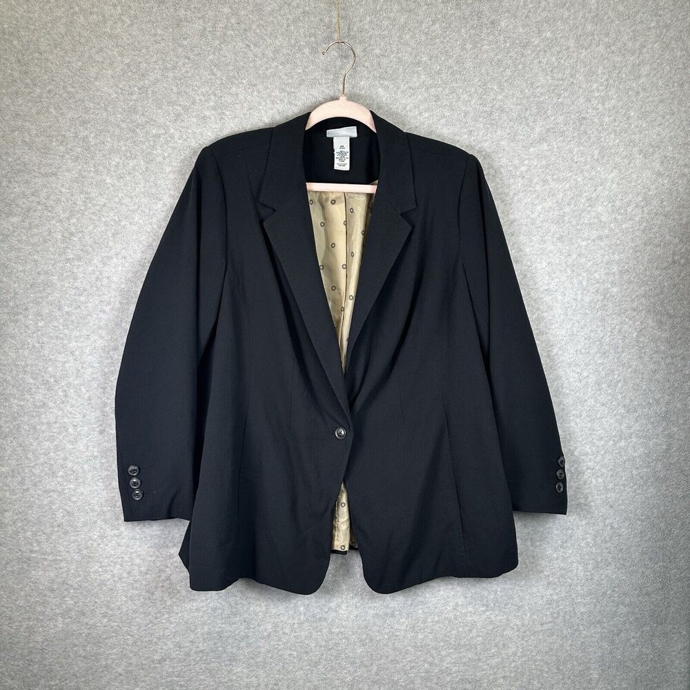 Catherines Blazer Women 0X 14/16W Black‎ One Button Office Minimalist Luxury